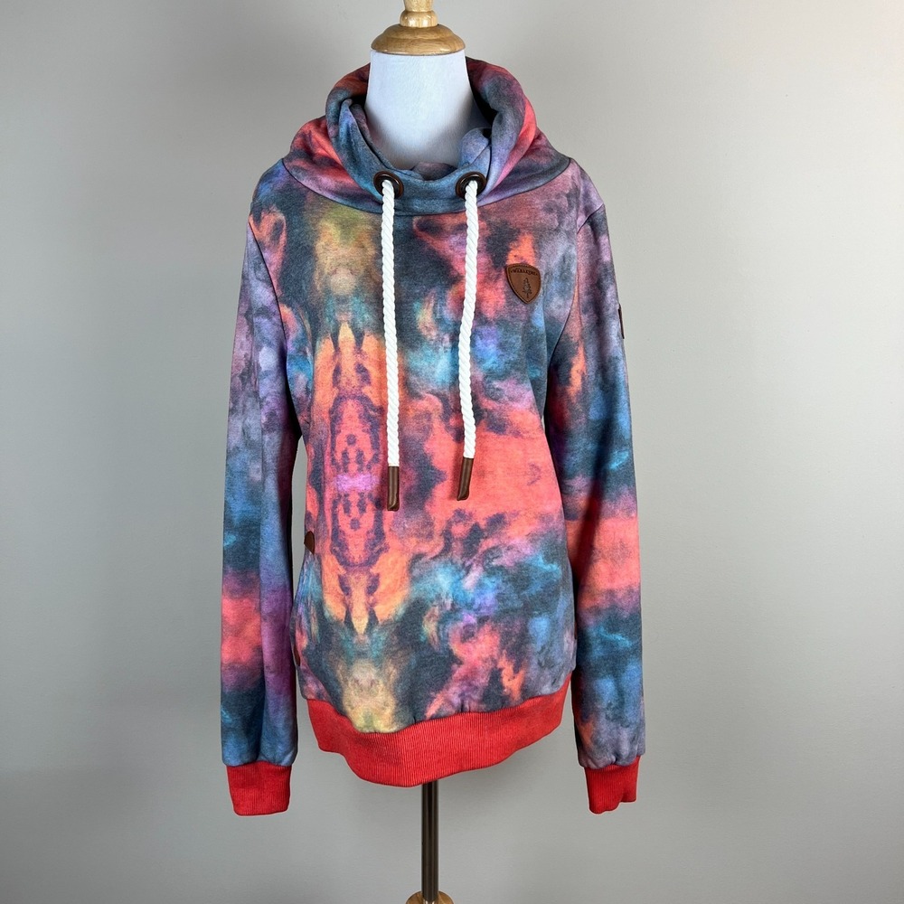 Wanakome Artemis Sweatshirt Womens Large Colorful Tie Dye Cowl Neck Fleece Lined